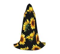 Zkzbdplk Sunflower Flowers Plants Black And Yellow Printed Long Hooded Cape For Teenagers Cosplay Role Party Festival Halloween Costumes