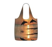 ZKZBDPLK Sunset Dolphin Print Storage Bag With A Drawstring Backpack For Shopping, Commuting & Travel