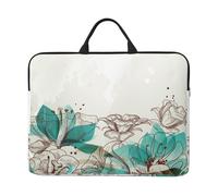 ZKZBDPLK Teal Floral Printed 14 In Waterproof Laptop Case, Portable Handle, 600d Oxford Cloth Strong And Durable For Work Travel On Business