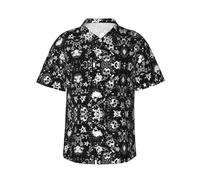 Zkzbdplk White Punk Skull Hawaiian Shirt - Full-Print Short Sleeve Button-Up Shirt for Men and Teens, Perfect for Beach & Tropical Getaways