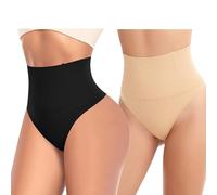 ZKZFCAI 2 Pack Tummy Control Thong Shapewear for Women High Waist Control Knickers Tummy Tuck Thong Slimming Pants Shaping Underwear Body Shaper Seamless Tummy Control Knickers（S）