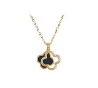 ZKZFCAI Four-Leaf Clover Necklace for Women Gold Plated Four Leaf Lucky Pendant Black White Cubic Zirconia Jewelry Pendant in Floral Shaped Design Gifts for Her Mum Wife Girlfriend (Black)