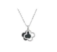 ZKZFCAI Four-Leaf Clover Necklace for Women Gold Plated Four Leaf Lucky Pendant Black White Cubic Zirconia Jewelry Pendant in Floral Shaped Design Gifts for Her Mum Wife Girlfriend (Black)