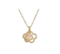 ZKZFCAI Four-Leaf Clover Necklace for Women Gold Plated Four Leaf Lucky Pendant Black White Cubic Zirconia Jewelry Pendant in Floral Shaped Design Gifts for Her Mum Wife Girlfriend (White)