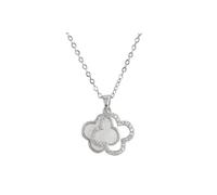 ZKZFCAI Four-Leaf Clover Necklace for Women Gold Plated Four Leaf Lucky Pendant Black White Cubic Zirconia Jewelry Pendant in Floral Shaped Design Gifts for Her Mum Wife Girlfriend (White)