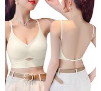 ZKZFCAI Push Up Bras for Women Low Back Bra Deep V Neck Plunge Backless Bra Non Wired Seamless Bras Multiway Strap Convertible Bra Lifting Bra (Nude, M)