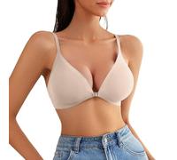ZKZFCAI Push Up Bras for Women Low Back Bra Deep V Neck Plunge Backless Bra Non Wired Seamless Bras Front Fastening Bras (Nude, S)