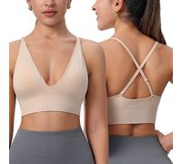 ZKZFCAI Wireless Bras for Women Seamless Sports Bra Push Up Wirefree Padded Bras Adjustable Spaghetti Strap Backless Bras Seamless Sport Bra Multifarious Ways of Wear (Nude, S)