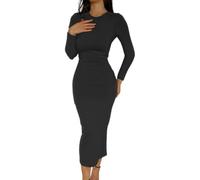 ZKZFCAI Women’s Long Sleeve Long Dress Tight Sexy Slim Solid Color Skims Dupes Bodycon Maxi Slim Cocktail Dresses Pencil Long Dress Stretchy Club Dress for Cocktails Clubwear Party Black