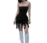 ZKZFCAI Womens Sexy Mini Dress Boob Tube Plain Bandeau Strapless Elegant Slim Fit Sleeveless Bodycon Ruffle Ruched Backless Club Party Short Dresses（Black L）