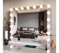 ZL ZELing Vanity Mirror Makeup Mirror with Lights,60 x 50cm Large Tabletop Light up Mirrors with 17Bulbs,10X Magnification,USB Charging Port,3 Color Touch Control Dimmable Lights.