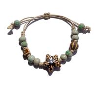 Zlanderah Adjustable Earthy Green Ceramic Beaded Bracelet Starfish Charm