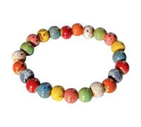 Zlanderah Bohemian Multi Color Round Ceramic Beads Stretch Bracelet, Vibrant Hippie Jewelry Gift for Men and Women (8mm Beads)