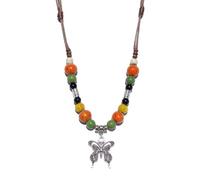 Zlanderah Boho Ceramic Beaded Strand Necklace for Women, Bohemian Pendant Necklace, Hippie Y Neckalce, Adjustable, Ceramic, No Gemstone