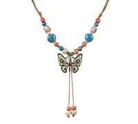 Zlanderah Boho Ceramic Beaded Strand Necklace for Women, Bohemian Pendant Necklace, Hippie Y Neckalce, Adjustable, Ceramic, No Gemstone