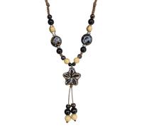 Zlanderah Boho Ceramic Beaded Strand Necklace for Women, Bohemian Pendant Necklace, Hippie Y Neckalce