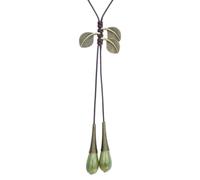 Zlanderah Boho Ceramic Beads Y Necklace Leaf Charm for Women, 24.4 inches, Ceramic Metal Nylon, No Gemstone