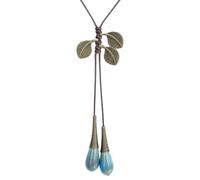 Zlanderah Boho Ceramic Beads Y Necklace Leaf Charm for Women, 24 inches, Ceramic Metal Nylon, No Gemstone