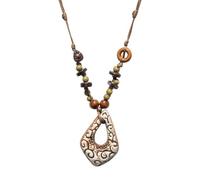 Zlanderah Boho Ceramic Flower Donut Pendant Necklace, Beads Adjustable Cord Jewelry, Ethnic Hippie Tassel Jewelry for Women, Adjustable, Ceramic, No Gemstone