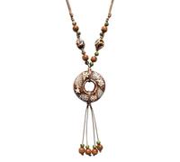 Zlanderah Boho Ceramic Flower Donut Pendant Necklace, Beads Adjustable Cord Jewelry, Ethnic Hippie Tassel Jewelry for Women, Adjustable, Ceramic, No Gemstone
