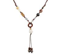 Zlanderah Boho Ceramic Starfish Beads Necklace, Long Pendant Y Necklace Trendy, Bohemian Jewelry Gifts for Women, Hippie Clothes Accessories, Adjustable, Ceramic, No Gemstone