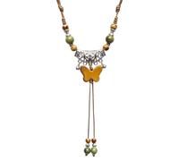 Zlanderah Boho Colorful Ceramic Bead Necklace for Women, Butterfly Pendant Necklace, Handmade Bohemian Statement Jewelry Gifts for Mom, Adjustable, Ceramic, No Gemstone