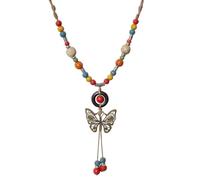 Zlanderah Boho Colorful Ceramic Beads Necklace with Butterfly Pendant, Long Pendant Y Necklace for Hippie Clothes, Bohemian Handmade Jewelry Gifts for Women