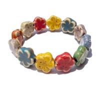 Zlanderah Boho Colorful Ceramic Flower Beads Stretch Bracelet for Women | Elastic Handmade Floral Beaded Bracelet, Multi Color Five Petal Flower Beads, Bohemian Jewelry Gift