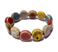 Zlanderah Boho Colorful Flat Round Ceramic Beaded Stretch Bracelet | Bohemian Elastic Stackable Beaded Bracelet for Men and Women, Handmade Colorful Jewelry Gift