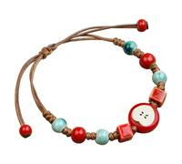 Zlanderah Boho Navy Blue Ceramic Beads Bracelet with Leaf Charm, Adjustable Bohemian Friendship Bracelet for Men and Women, Handmade Hippie Jewelry Gifts, Adjustable, Ceramic, no gemstone