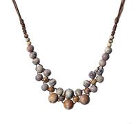 Zlanderah Boho Round Taupe Ceramic Beads Necklace, Adjustable Hippie Chunky Statement Necklace, Retro Ethnic Jewelry Gift for Women