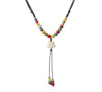 Zlanderah Boho Style Colorful Ceramic Bead Strand Necklace Adjustable Bohemian Jewelry Gift for Women, Fashion Clothing Matching Necklace, Adjustable, Ceramic Metal, No Gemstone