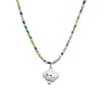 Zlanderah Dainty Blue and White Plastic Seed Bead Choker, Hand-Painted Ceramic Fish Pendant Necklace for Women, Coastal Boho Jewelry (16"+2.8")