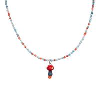 Zlanderah Dainty Red and Blue Plastic Seed Bead Choker, Mini Ceramic Mushroom Pendant Necklace for Women, Retro Y2K Jewelry (16"+2.8")