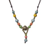 Zlanderah Handmade Adjustable Boho Necklace for Women, Colorful Ceramic Beads with Copper Fish Pendant, Adjustable Statement Jewelry Gift for Her