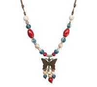 Zlanderah Handmade Ceramic Bead Necklace with Butterfly Pendant, Adjustable, Ceramic, No Gemstone