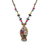 Zlanderah Handmade Ceramic Beaded Necklace with Fish Pendant, Adjustable, Ceramic, No Gemstone