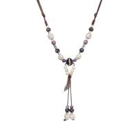 Zlanderah Handmade Ceramic Beaded Necklace with Leaf Pendant, Adjustable, Ceramic, No Gemstone