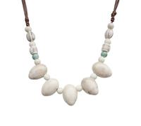 Zlanderah Handmade Hippie Statement Pearlescent White Ceramic Beads Strand Necklace, Boho Chunky Beaded Necklace for Women Trendy, Bohemian Jewelry Gifts for Girlfriend