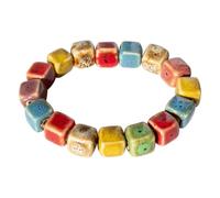 Zlanderah Handmade Multi-Color Faceted Ceramic Beads Bracelet for Women, Boho Stretch Bracelet with Oval Colorful Glazed Beads, Adjustable Bohemian Jewelry Gift for Mom Wife , Stretchy, Ceramic, no
