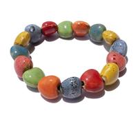 Zlanderah Handmade Multi-Color Heart Beaded Bracelet, Adjustable, Ceramic, no gemstone