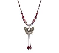 Zlanderah Hippie Style Brick Red Ceramic Beads Y Necklace with Bronze Butterfly Pendant, Boho Necklace for Women Trendy, Bohemian Jewelry Gifts for Women, Red Ethnic Summer Necklace, Adjustable
