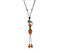 Zlanderah Long Boho Necklaces for Women, Orange Hippie Ceramic Beads Y Necklace, Bohemian Jewelry Gifts for Women, Adjustable, Ceramic, No Gemstone