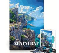 Zlatni Rat Croatia Coastal View Jigsaw Puzzles1000 Pieces Brain Recall Game Premium Laser Cut Quality Absorbing Activity for Quiet Nights (38x52cm)