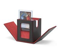 ZLCA MTG Deck Box with Magic Commander Window Display Trading Deck Case Hold 100 Double Sleeved Cards Baseball Card Storage Box is Suitable for CCG/EDH(Black&Red)