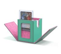 ZLCA MTG Deck Box with Magic Commander Window Display Trading Deck Case Hold 100 Double Sleeved Cards Baseball Card Storage Box is Suitable for CCG/EDH(Aqua&Pink)