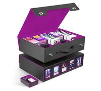 ZLCA MTG Storage Box 5-Row with Handle, MTG Deck Box Holds 3900+ Trading Cards with Portable Handle Removable Dice Tray, Commander Display Card Case for Toploader TCG PTCG Sport Card(Black&Purple)