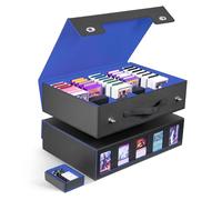 ZLCA MTG Storage Box 5-Row with Handle, MTG Deck Box Holds 3900+ Trading Cards with Portable Handle Removable Dice Tray, Commander Display Card Case for Toploader TCG PTCG Sport Card(Black&Blue)