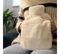 ZLEEPY® Pouchy Luxury Faux Fur Hot Water Bottle | Super Soft Vegan Faux Fur | Hand Pouch for Warmth | Removable Cover | 2L for Long-Lasting Heat | Comes with Premium Travel Cover | Winter White