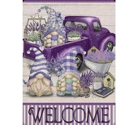 Zleiubisa Gnome Heart Welcome Christmas DIY Cross Stitch Art Craft 16x20 inch Fabric with Accessories, 11ct Pre Printed Stamped Embroidery Kits for Adults Beginners (Purple)